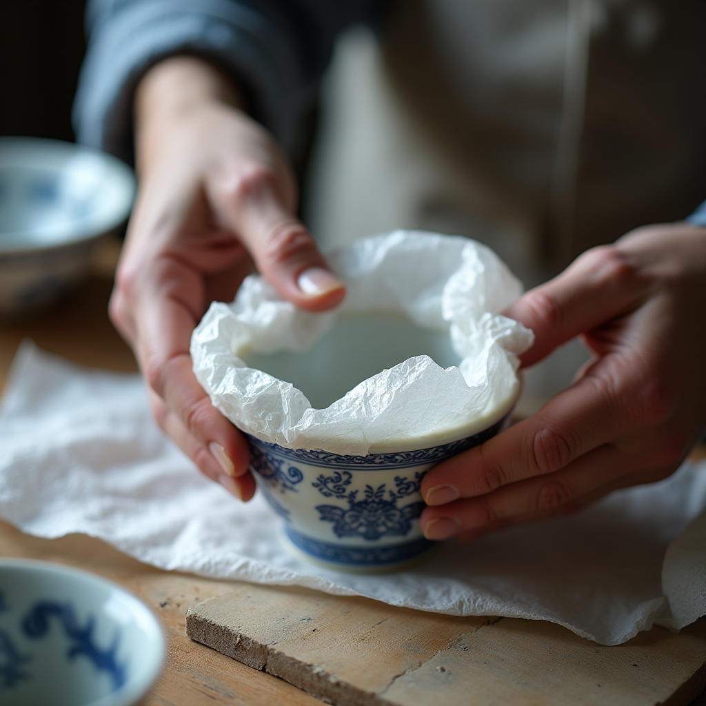 Porcelán gondos csomagolása